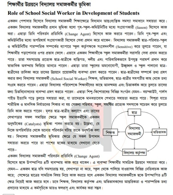 শিক্ষার্থীর উন্নয়নে বিদ্যালয় সমাজকর্মীর ভূমিকা