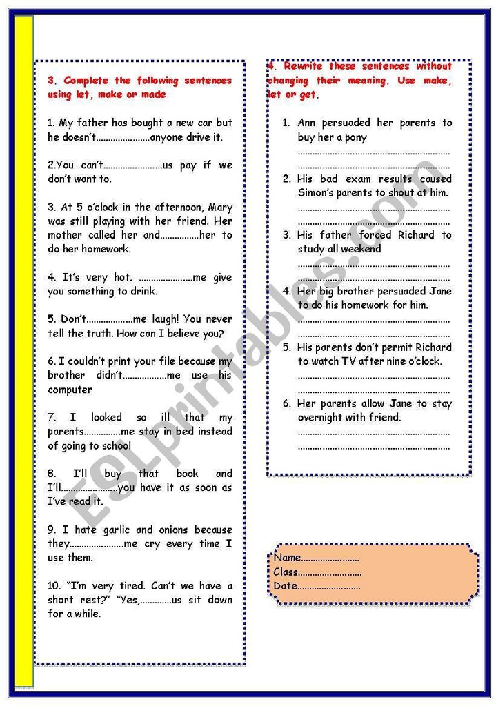 Causative verb Exercise