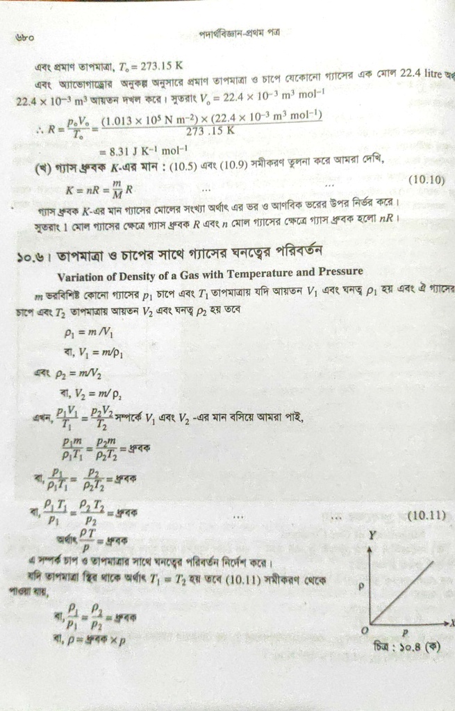 পাঠঃ ১০.৫,৬- গ্যাস ধ্রুবক এর মান ও তাপমাত্রা ও চাপ এর সাথে গ্যাসের ঘনত্ব পরিবর্তন 