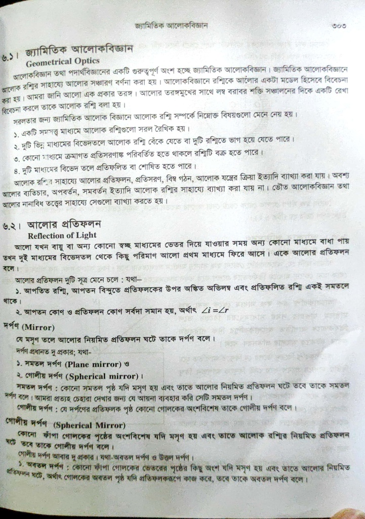 পাঠঃ ৬.১,২- জ্যামিতিক আলোকবিজ্ঞান আলোর প্রতিফলন 